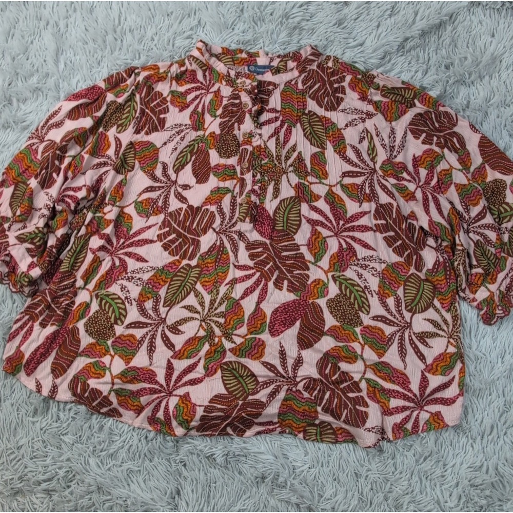 Democracy Shirt Womens 2X Top Floral Blouse Lightweight Comfort Multicolor